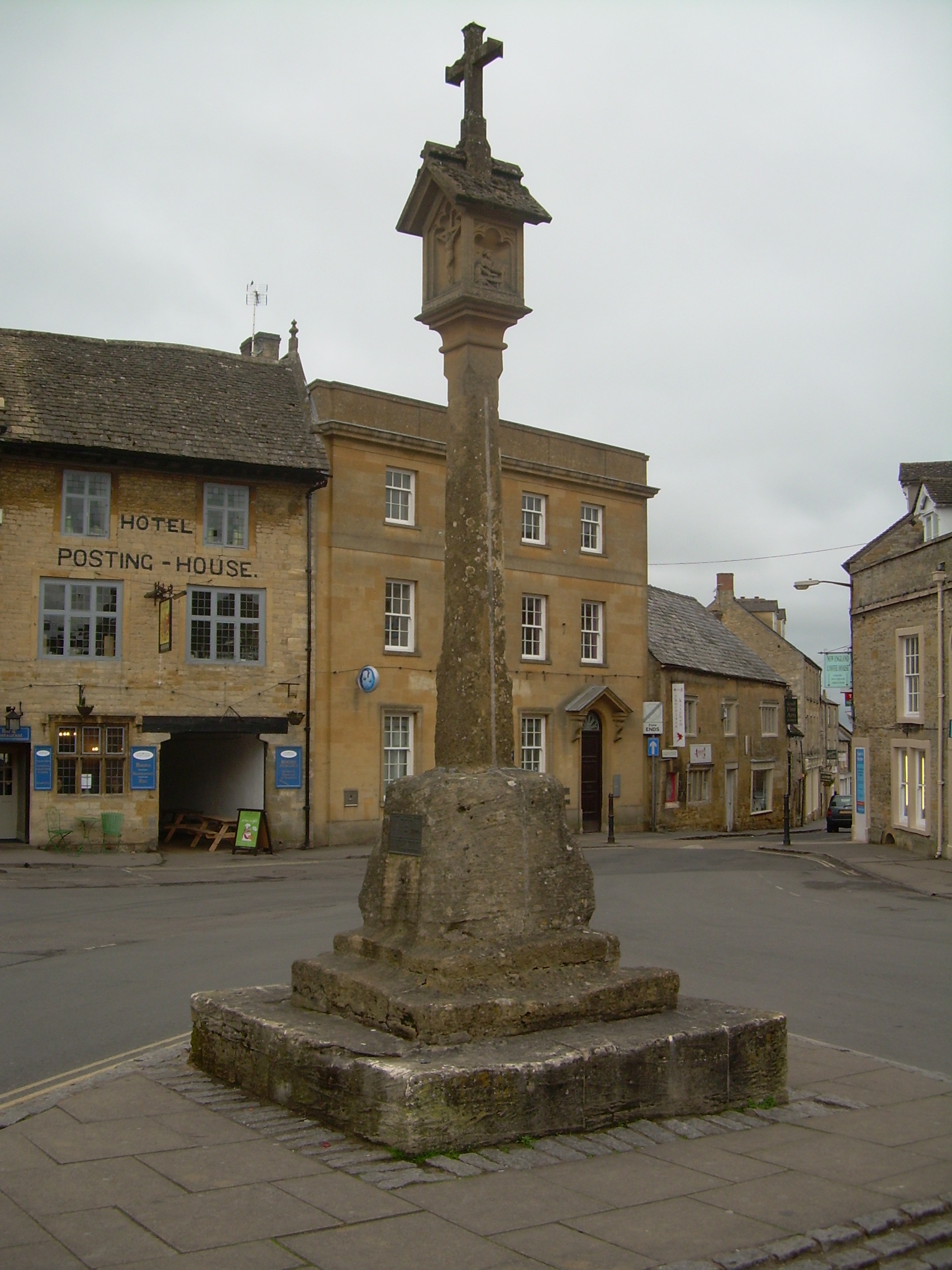 The market cross in the square in Stow where the fighting ended The market cross in the square in Stow where the fighting ended