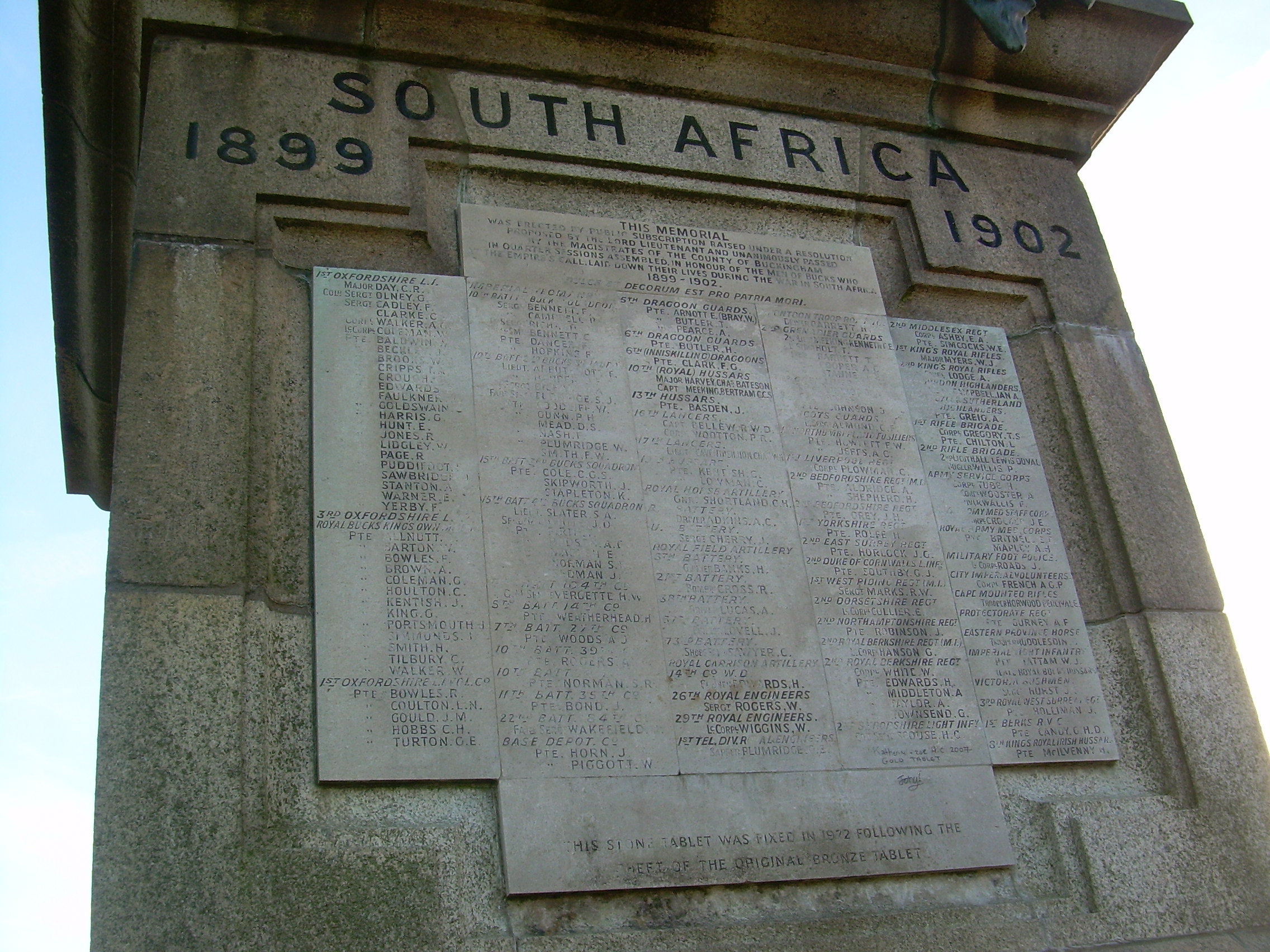 Memorial at Coombe Hill to Buckinghamshire soldiers killed in the Boer War Memorial at Coombe Hill to Buckinghamshire soldiers killed in the Boer War