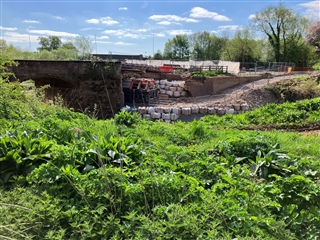 Temporary repair work underway at Powick bridge in April 2025 Temporary repair work underway at Powick bridge in April 2025