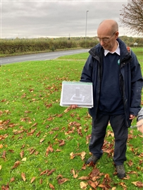Battle of Winwick Society and Battlefields Trust member Richard Ward showing the initial design of the monument on Hermitage Green. Photo: Paul Wright Battle of Winwick Society and Battlefields Trust member Richard Ward showing the initial design of the monument on Hermitage Green. Photo: Paul Wright