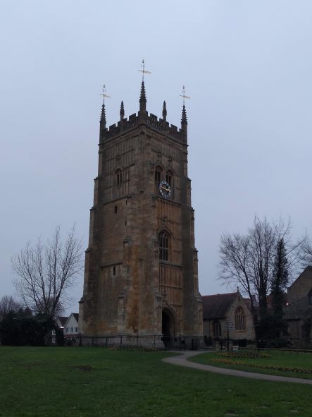 Evesham bell tower, which has bullet impact scars from fighting in the Civil War Evesham bell tower, which has bullet impact scars from fighting in the Civil War