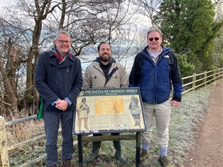 Sean Woodcock MP with Battlefields Trust local member Nigel Smith and the Trust's Research Coordinator, Simon Marsh, at Cropredy Bridge Sean Woodcock MP with Battlefields Trust local member Nigel Smith and the Trust's Research Coordinator, Simon Marsh, at Cropredy Bridge
