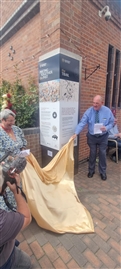 Prof Anne Curry and Kevin Winter unveiling the information pillar about the battlefield sculpture trail at Bosworth Battlefield Heritage Centre (Photo: David Austin) Prof Anne Curry and Kevin Winter unveiling the information pillar about the battlefield sculpture trail at Bosworth Battlefield Heritage Centre (Photo: David Austin)