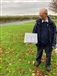 Battle of Winwick Society member Richard Ward showing the initial design of the monument on Hermitage Green. Photo: Paul Wright