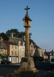 The medieval market cross in the market place at Stow on the Wold, where Sir Jacob Astley was captured as his defeated troops fled through the town.